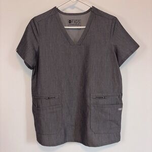 Figs Accra Limited Edition Graphite Feather Print Scrub Top Sz S •‎ 6 Pockets